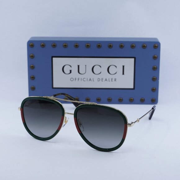 Gucci GG0062S 003 Aviator Sunglasses - Gold/Green/Red/Green - Picture 1 of 12